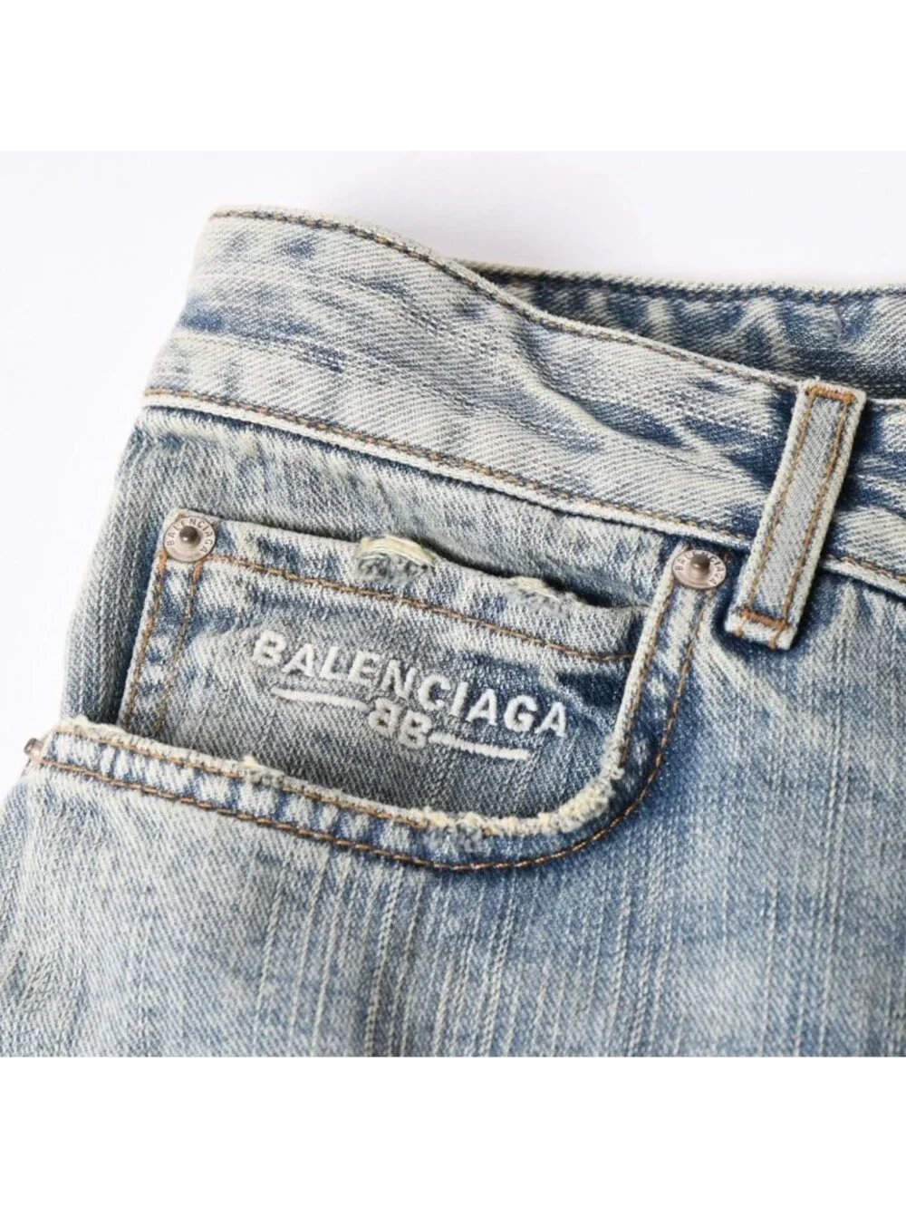 Balenciaga Baggy Wide Leg Denim Pants Indigo Blue Jeans Blanc